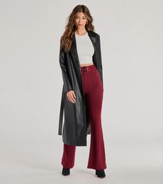 These high-rise knit pants will give your outfit a polished vibe. They feature a belted waist and a hip-hugging fit that flares out into the wide-leg hem. Pair with slingback heels.Fit & FeaturesKnit fabricationHigh-rise waist, back zipper and hook-eye closureBelted waist with metal grommetsFront vertical seams Straight-legFlared wide-leg hemRuns true to size Winter Fitted Bottoms With Belt, Fitted Winter Bottoms With Belt, Fitted Belted Bottoms For Fall, Trendy Bottoms With Belt For Fall, Trendy Belted Bottoms For Fall, Trendy Fall Pants With Belt, Belted Full-length Bottoms For Fall, Trendy Belted Pants For Fall, Trendy Belted Fall Pants