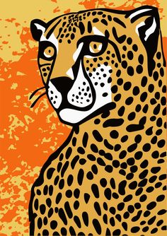 a drawing of a cheetah on an orange background