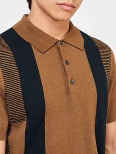 This knitted stripe polo features a 3-button fastening and ‘Ben Sherman’ embroidery on the left sleeve. A regular fit. 100% cotton. Classic Collared Polo Sweater With Contrast Stripes, Casual Brown Cotton Polo Sweater, Classic Cotton Polo Sweater With Striped Collar, Classic Striped Polo Sweater With Ribbed Collar, Classic Striped Polo Sweater With Polo Collar, Fall Cotton Polo Sweater With Striped Collar, Casual Striped Cotton Polo Sweater, Casual Knit Polo Sweater With Striped Collar, Retro Knit Polo Sweater With Ribbed Collar