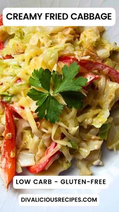 a white plate topped with coleslaw salad and garnished with cilantro