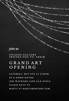 a black and white photo with the words grand art opening