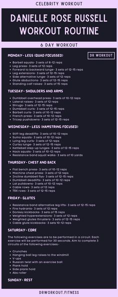 Danielle Rose Russell’s Workout Routine Build A Workout Routine, 7 Day Gym Workout Plan For Women, 421 Workout, F1 Workout, Daily Gym Workout Plan For Women, Body Recomposition Workout Routines, Intermediate Workout Plan, Gym Workouts For Women, Barbell Workout For Women