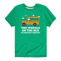 Get your little Snoopy fan ready for school with this fun boys' Peanuts "Wheels On The Bus" tee. Get your little Snoopy fan ready for school with this fun boys' Peanuts "Wheels On The Bus" tee. Crewneck Short sleevesFABRIC & CARE Solid colors: cotton Heather colors: cotton, polyester Machine wash Imported Size: Small. Color: Med Green. Gender: male. Age Group: kids. Pattern: Graphic. Material: Cotton Blend. Funny Character Print T-shirt For School, Fun Green T-shirt For School, Funny Cartoon Print T-shirt For School, Casual Text Print T-shirt For Daycare, Ready For School, Wheels On The Bus, Kids Pattern, School Readiness, The Bus