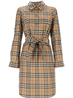 100% Cotton Designer Fall Workwear Dresses, Designer Workwear Dresses For Fall, Designer Fitted Shirt Dress, Burberry Dress, Nature Dress, Burberry Vintage, Belted Shirt Dress, Twill Weave, Burberry Women