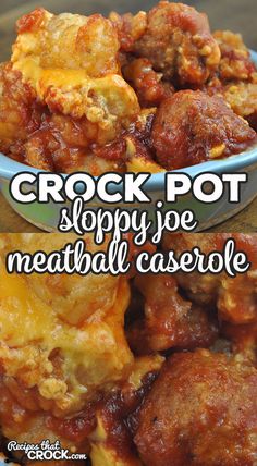 the crock pot sloppy joe meatball casserole is ready to be eaten