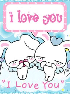 i love you card with two rabbits hugging each other and the words i love you above them