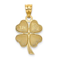 14k Yellow Gold Solid Textured Polished Green Enameled Finish 4-leaf Clover Charm Pendant Clover Pendant, Jewelry Charms Pendants, Clover Charm, Gold Alloys, Yellow Tones, Four Leaf, Green Enamel, Gold Enamel, Leaf Clover