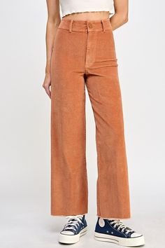 Stay stylish with the Terra highwaisted pants. The sailor straight fit and terracotta color of these wide-bottomed pants make them oh-so-flattering and fun to wear. Crafted with corduroy for a soft touch, these pants are a must-have for any wardrobe. Rust Corduroy Pants, Retro High-waist Corduroy Pants, Fitted Full-length Corduroy Pants, Fitted Corduroy Full-length Pants, Stretch Full-length Corduroy Pants, Terracotta Color, The Sailor, Shoe Gifts, Dress Jewelry