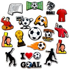 many different types of stickers on a white background with the words i love goal