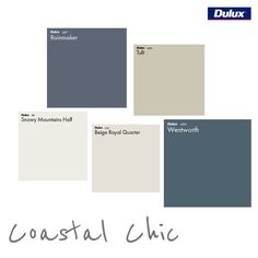 several shades of gray and white with the words coastal chic