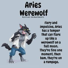 an animal that is standing in front of a sign with the words aris werewolf