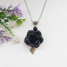 Black Rose Necklace. Black Flower Necklace. Polymer Clay Necklace. Rose Necklace Description: material - polymer clay fimo. Size: Rose Diameter 3 * 3 cm / 1.18 * 1.18 inches.  Care: respectful, waterproof.  Rose handmade.  Email me if you have any questions. Handmade Black Flower Necklace, Elegant Black Polymer Clay Jewelry, Black Necklace With Rose Design As Gift, Black Necklace With Rose Design For Gift, Fimo Ring, Black Statement Ring, Polymer Clay Ring, Necklace Polymer Clay, Polymer Clay Necklace