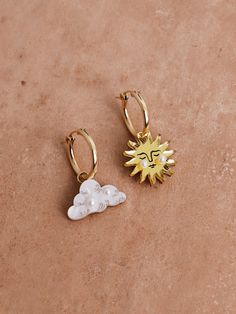 Moon And Sun Earrings, Inked Illustration, Celestial Earrings, Sun Charm, Hoop Charms, Gold Filled Hoops, Wolf Moon, Celestial Jewelry, Moon Jewelry