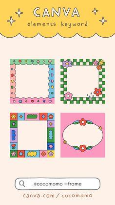 an image of some cute frames with flowers and hearts on them, in different colors