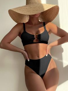 Triangle Swimsuit, 2 Piece Swimsuits, Black Swimsuit, Khaki Green, Chest Pad, Bra Tops, Sleeve Sweater, Types Of Collars, Women Swimsuits