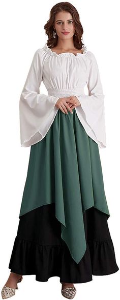 PRICES MAY VARY. 🎃 Material -Polyester 🎃 Style -Renaissance medieval long costume peasant dress for women, Gothic Victorian fancy costumes dresses with trumpet sleeve, Vintage elastic waist masquerade party dress 🎃 Features -Long flare trumpet sleeves, Round neck, Floor Length, Elastic Waist.The irregular costume peasant dress combined stylish with retro style, make people more elegant 🎃 Occasions - The victorian lolita dress is suitable for Masquerade and Cosplay Party, Costume party, renai Womens Medieval Dress, Masquerade Party Dresses, Gown Fashion, Fancy Costumes, Victorian Costume, Trumpet Sleeve, Dress Retro, Medieval Dress, Dress Halloween Costume