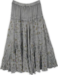 Gray Flowy Maxi Skirt, Gray Flowy Maxi Skirt For Summer, Gray Long Skirt For Spring, Summer Tiered Gray Skirt, Gray Tiered Skirt For Spring, Gray Tiered Skirt For Summer, Gray Tiered Summer Skirt, Spring Gray Tiered Skirt, Gray Flowy Maxi Skirt For Spring