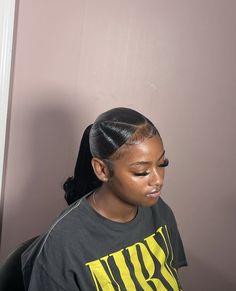 Slicked Back Ponytail Black Women, Slick Backs Black Women, Slick Ponytail Black Women, Weave Ponytail For Black Women, V Part Slick Back Ponytail, 3d Ponytail, Slick Backs, Prom 2k24, Barbie Ponytail