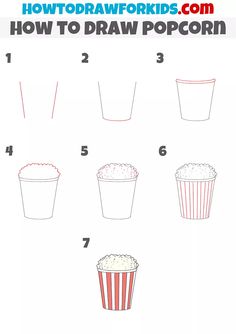 how to draw popcorn buckets step by step instructions for kids and adults in easy steps