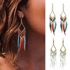 PRICES MAY VARY. Bohemian feather earrings,so charming and elegant. 2 pair of pack ,dofferent color to match your different style. perfect gift f for you and your sister,mom and other friends. Colorful bohemian earrings are suitable for various important occasions, such as parties, travel photos, dates, holiday gifts, daily dressing, and item sharing. Order it ! Boho,hippie and gypsy style earrings,show your style and beaty. Teen Girl Jewelry, Bohemian Colors, Colorful Feathers, Bohemian Earrings, Beaded Tassels, Feather Earrings, Girls Jewelry, Tassel Earrings, Earrings Set