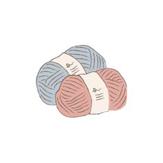 three skeins of yarn are shown in blue, pink and grey colors on a white background