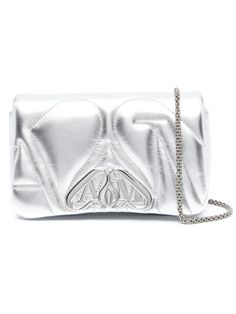 1BL0I1400 ALEXANDER MCQUEEN ALEXANDER MCQUEEN BAGS.. SILVER Metallic Leather Bag, Tone Calves, Alexander Mcqueen Bag, Trendy Shoulder Bag, Metallic Bag, Bag Light, Logo Stamp, Embossed Logo, Metallic Leather