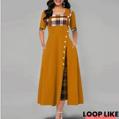 Pattern: checkSkirt: large swingColor: yellow, Burgundy, purple, blackWaist type: high waistSizes: s, m, l, XL, XXL, XXXL, 4XL, 5XLStyle type: temperament commutingSkirt length: long skirtCollar type: round neckPopular elements: stitching, color contrastMain fabric composition: polyester (polyester)Sleeve length: 5-point sleeve / medium sleeveSkirt category: DressStyle: light cookedProcess: Collage / splicing Big Size Dress, Sukienki Plus Size, Round Neck Dresses, Vintage Maxi Dress, Midi Dress Casual, Elegant Dresses Long, Plus Size Maxi Dresses, Vestido Casual