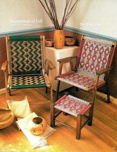 a magazine cover with chairs and rugs on the floor