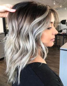 Brown Color Melt To Blonde, Brunette Balayage Hair Short Fine, Highlights To Blend Grey On Brown Hair, Short White Blonde Hair Dark Roots, Smudge Root Blonde Balayage Money Piece, Lightened Blonde Hair, Brown Silver Balayage, Blond Balayage Hair On Brown Hair, Dark Shadow Root Blonde