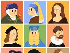 six portraits of different people with hats and beards