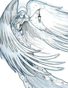 a drawing of an angel holding a lantern