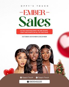 an advertisement for the christmas sale with three women