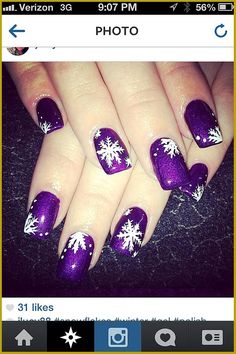 Christmas Nail Designs Purple, Purple Xmas Nails, Purple Snowflake Nails, Purple Christmas Nail Designs, Purple Holiday Nails, Christmas Nails Purple, Purple Christmas Nails, Purple Winter Nails, Snowflake Nail