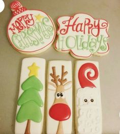 decorated cookies are arranged in the shape of christmas trees