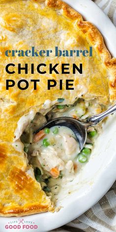 a chicken pot pie with a spoon in it