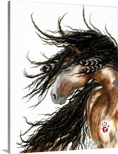 a drawing of a horse with long hair on it's head and manes