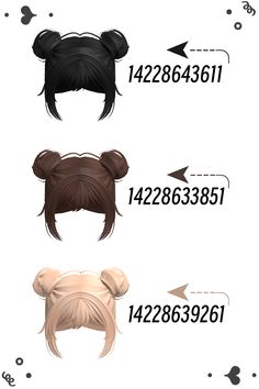 Roblox Buns Hair Code, Brown Hair Id, Two Buns Hairstyle, Modern Decals, Roblox Hair, Flower Bun, Bangs Ponytail, Hair Codes