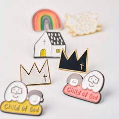 Choose how to delight your days from this assorted collection of enamel pins. The back attachment is a deluxe clutch; gently lift the cap to unlock it. Designed to brighten up your days, these lovely accessories show gratitude while bringing simple joy. A: Covenant B: Amen C: Crown - White D: Crown - Black E: Jesus Be with You F: House of the Lord G: Holy Bible H: I love Jesus I: Be Salt I: Be Light J: The Lord's Sheep K: Rainbow L: Girl M: Boy N: Joy O: All 15 Pins Salt And Light Jewelry, Christian Enamel Pins, Camp Merch, Cute Enamel Pins, Christian Accessories, Church Gifts, Clay Doll, Crown Black