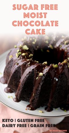 a cake with chocolate frosting and nuts on top