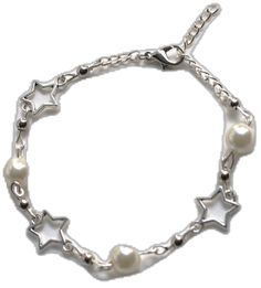 Elegant Adjustable Charm Bracelet With Star Charm, Dainty Silver Bracelet With Star Charm, Star-shaped Silver Pearl Jewelry, Silver Star-shaped Pearl Jewelry, Silver Star Charm Bracelets For Party, Silver Bracelet With Star Charm For Party, Silver Star Charm Bracelet For Party, Silver Party Bracelet With Star Charm, Dainty Silver Star Bracelets