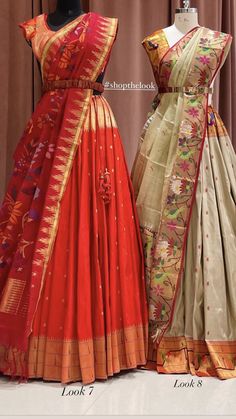 Paithani Lehenga Half Saree, Paithani Dress Pattern, Paithani Lehangas, Paithani Lehenga, Langa Voni, Lehenga Saree Design, Wedding Lehenga Designs