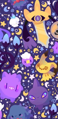 an image of many different colored cats and stars