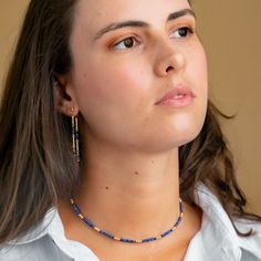 The Celestial Necklace brings a radiant sparkle to your everyday look, with alternating semi-precious stones and 14k gold-filled beads that shimmer in the sunlight. Its elegant choker design enhances the neckline with a touch of femininity and grace. Due to the natural gemstones, expect slight variations in color and cut, making each piece one-of-a-kind. 14k gold-filled (hypoallergenic and tarnish-resistant) 3mm semi-precious gemstone beads: Available in Amazonite, Iolite and Lapis Lazuli  Care Choker Design, Stocking Fillers For Him, Elegant Choker, Choker Designs, Celestial Necklace, Stocking Fillers For Her, Forever Jewelry, Jewelry Ring Box, Men's Jewelry Rings