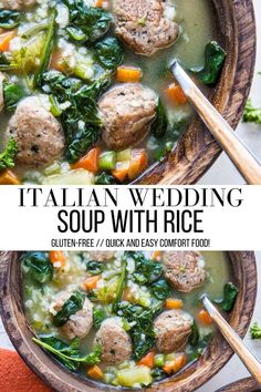 italian wedding soup with meatballs, spinach and carrots