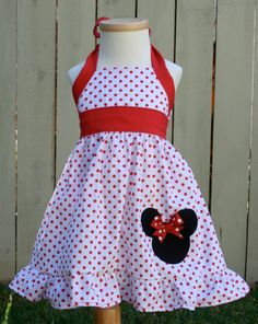 Minnie Mouse Girl Dress Bug Clothing, Damask Dress, 4th Of July Dresses, Minnie Dress, Holiday Aprons, Minnie Mouse Dress, Chevron Dress, Dress Halter, Boutique Dress