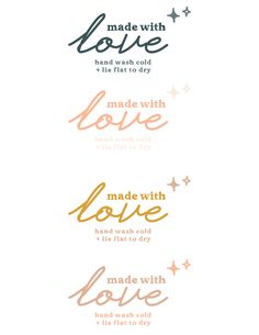 four different types of lettering that are in different colors and sizes, with the words made with love written on them