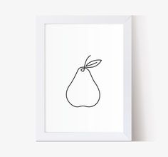 a black and white drawing of a pear