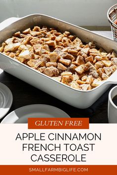 an apple cinnamon french toast casserole is shown