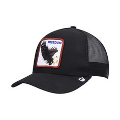 in stock Black Trucker Hat With Logo Patch, Black Urban Trucker Hat With Logo Patch, Urban Black Trucker Hat With Logo Patch, Black Adjustable Hat With Logo Patch, Black Trucker Hat 5-panel, Black Hats With Logo Patch, One Size, Black 5-panel Trucker Hat, Goorin Bros, The Freedom