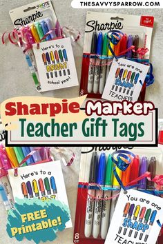 teacher gift tags with markers, pens and pencils for teachers to use in their classroom